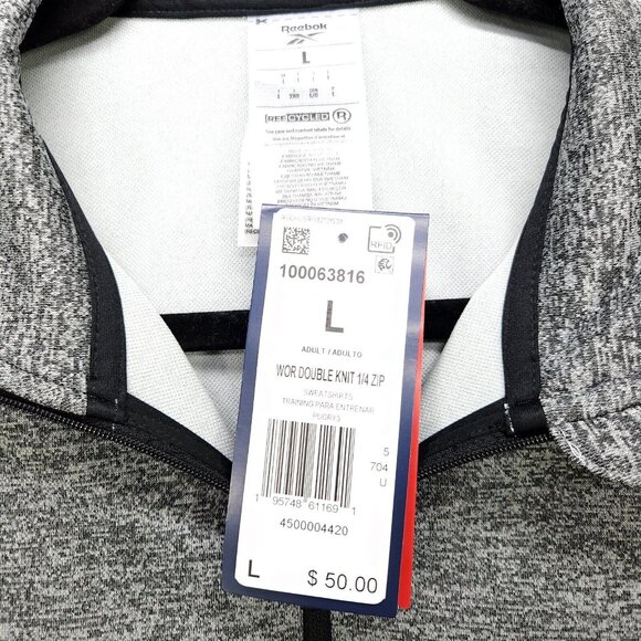 Reebok Men’s Large Long Sleeve Pullover Quarter Zip Training Sweatshirt Gray - Picture 7 of 13